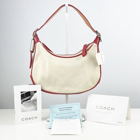 NEW Vintage Coach Hamptons Collection Demi Hobo Cotton Leather Shoulder Bag - Picture 1 of 16